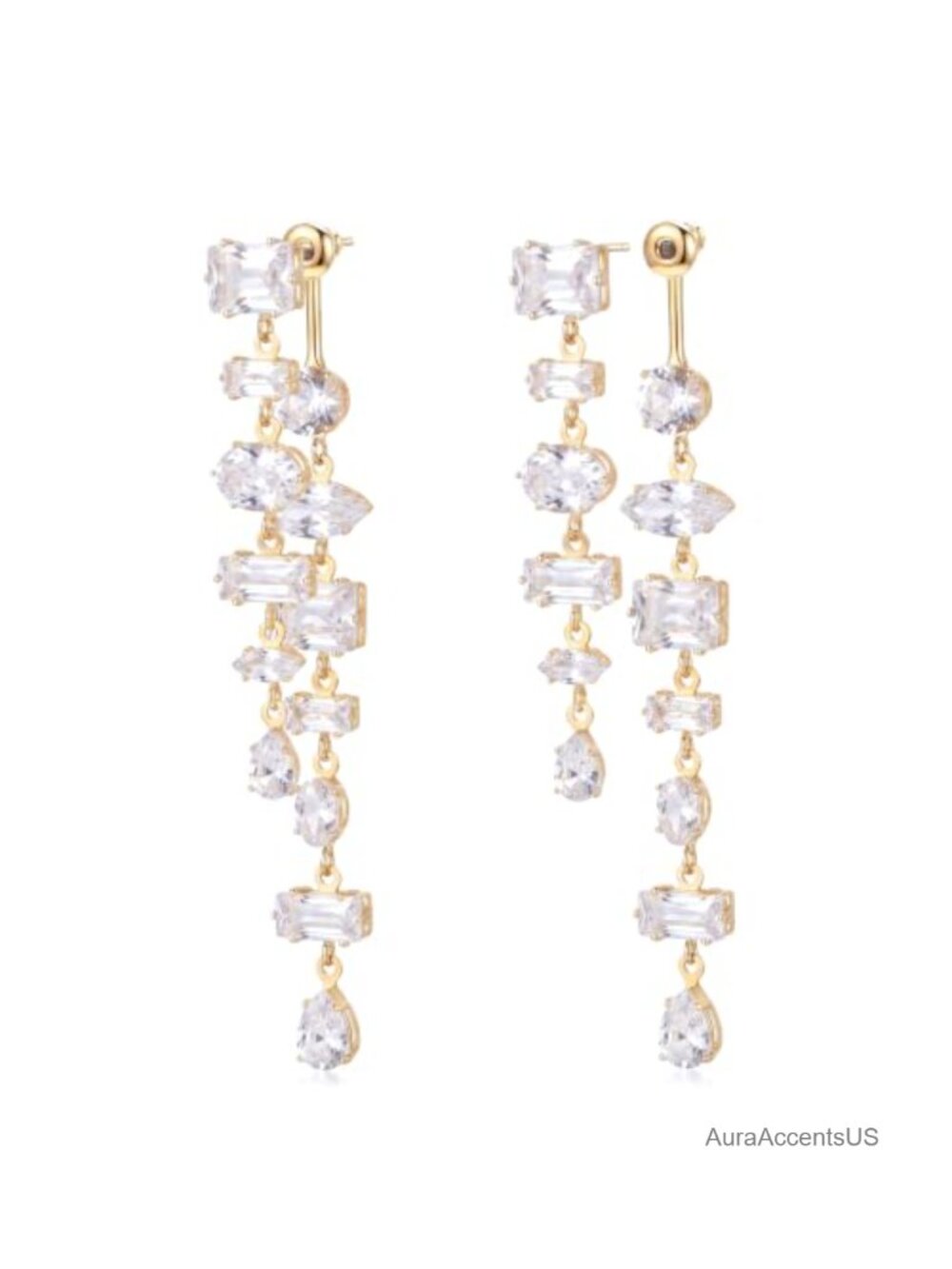 14K Gold Plated Cubic Zirconia Chandelier Dangle Earrings Women Long Statement